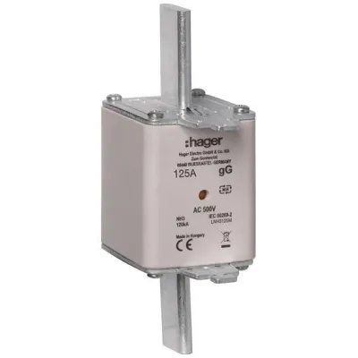 Hager NH-Sicherungseinsatz LNH3125M | 125A | NH3C | gG | 500V AC | Kombikennmelder | Grifflasche spannungsführend