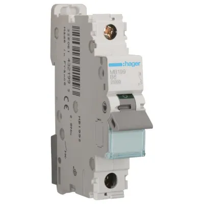 Hager Leitungsschutzschalter MB199 | 1-polig | 6A | B-Charakteristik | 25kA | 1 Modul | 400V AC | nachrüstbar | IP20