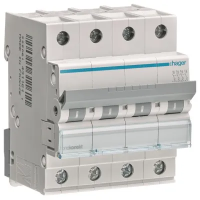 Hager Leitungsschutzschalter MCN425 | 4-polig | C 25A | 6kA | 400V AC | 4TE | IP20 | Typ C | für Unterputz