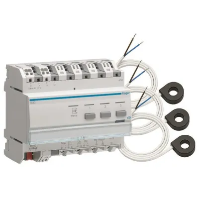 Hager Messwertgeber KNX TE332 | Energiezähler 3 Stromkreise | 3 Wandler | Tarifumschaltung | 90A | Klasse 3