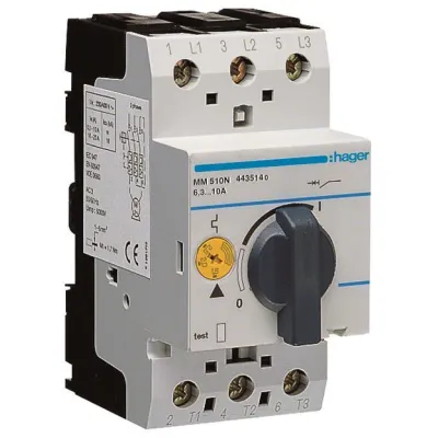 Hager Motorschutzschalter MM510N | 3-polig | 6,3-10A einstellbar | 230-400V | thermomagnetisch | Schraubanschluss | IP20