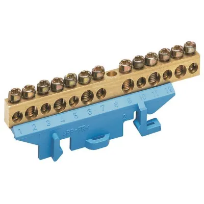 Hager Messingklemme KM13N | N-Klemme | 13 Klemmstellen | DIN-Schiene | 1-polig | 60A | 5mm | für Flachschiene