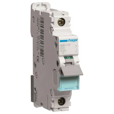 Hager Leitungsschutzschalter NBN116 | LS-Schalter 1-polig | B-16A | 10kA | 1 Modul | AC 230/400V | Phasenschiene | VDE