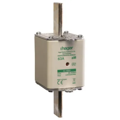 Hager NH-Sicherungseinsatz LNH00063M6A NH00 | 63A | 690V AC | aM | Kombikennmelder | Grifflasche spannungsführend
