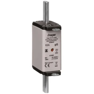 Hager NH-Sicherungseinsatz LNH1063MK NH1C gG 63A 500V | Kombimelder | isolierte Grifflasche | Schwarz