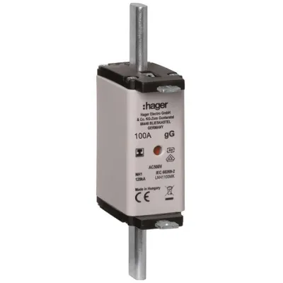 Hager NH-Sicherungseinsatz LNH1100MK NH1C 100A 500V gG | Kombimelder | isolierte Griff-Lasche | Mittelkennmelder