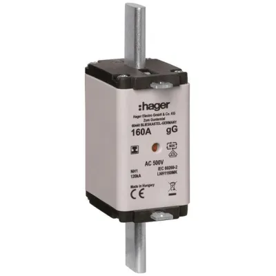Hager NH-Sicherungseinsatz LNH1160MK NH1 160A 500V gG | Kombikennmelder | isolierte Griff-Lasche | Baugröße 1