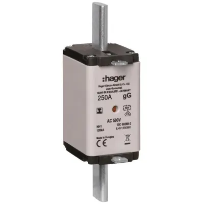 Hager NH-Sicherungseinsatz LNH1250MK NH1 250A 500V gG | Kombikennmelder | isolierte Metallgrifflasche | AC | S-frei