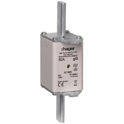 Hager NH-Sicherungseinsatz LNH2080M | NH2C gG | 80A | 500V AC | Kombikennmelder | Mittenkennmelder | Leitungsschutz