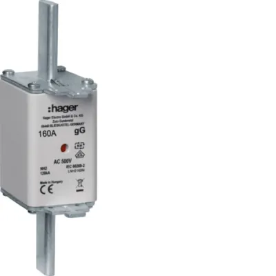 HAGER NH-Sicherungseinsatz LNH2160M NH2C 160A 500V gG | Kombikennmelder | Metall-Grifflasche | AC/DC | Sicherung