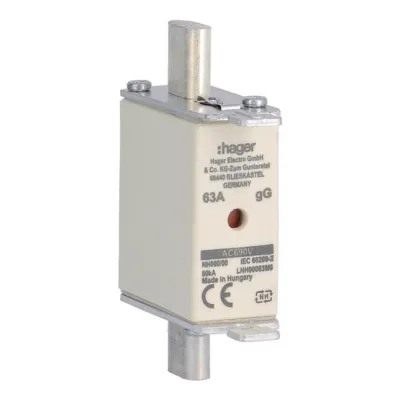 Hager NH-Sicherungseinsatz LNH00063M6 | NH000 gG 63A | 690V AC | Kombikennmelder | Metall-Grifflasche | 80kA