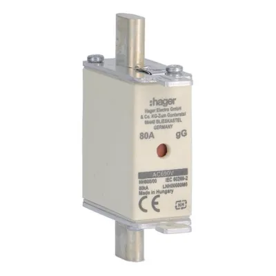 Hager NH-Sicherungseinsatz LNH00080M6 | NH000 gG | 80A | 690V AC | Kombikennmelder | Metall-Lasche