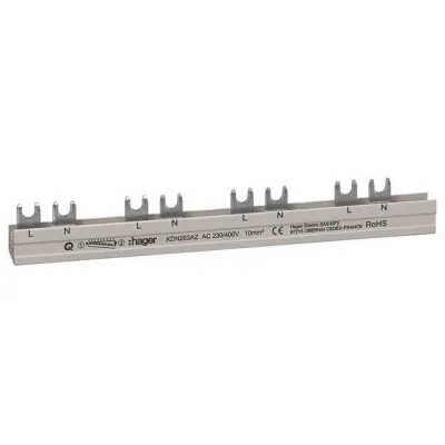 Hager Phasenschiene KDN263AZ 2-polig | 212mm | 10mm² | 63A | Gabelanschluss | für ARFxxxD 12 Module | grau