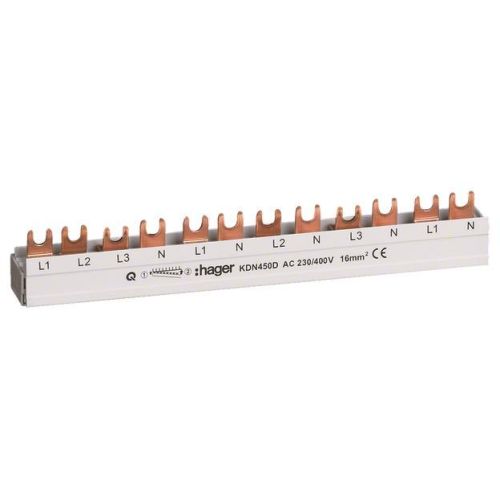 Bild: Hager Phasenschiene 3P+N 80A KDN450D Gabelanschluss 16mm² 12M Hager Phasenschien
