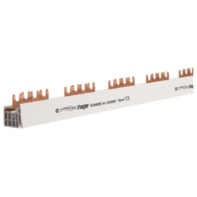 Hager Phasenschiene KDN480B | 4-polig | Gabelanschluss | 16mm² | 80A | 1000mm | 57 Module | isoliert