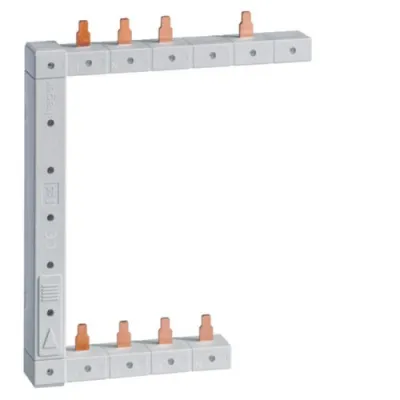 Hager Phasenschiene KCF963L | 4-polig 3+N | 63A | senkrecht links | 2-reihig | 125mm | 10mm² | Stift | 3x braun 1x blau