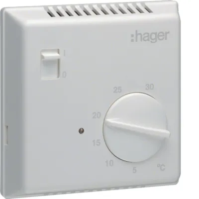 Hager Raumthermostat EK051 | Bimetall | 230V 10A | Schliesser-Kontakt | Ein/Aus-Schalter | Aufputz | weiß