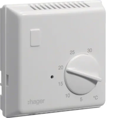 HAGER Raumthermostat Bimetall EK054 | 230V 10A | Aufputz | Schließer | Temperaturbereich 5-35°C | IP30 | Weiß