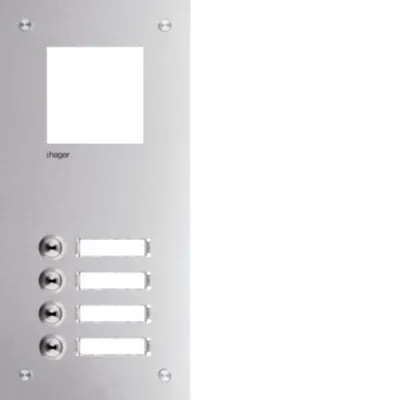 HAGER Klingeltableau RTQ104X | Frontplatte intercom mono 4 Tasten | Edelstahl | Namensschild | IP54 | 315x150x32 mm