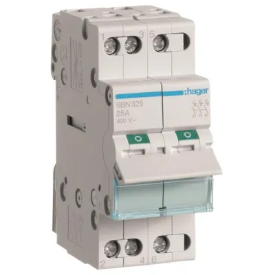 Hager Ausschalter SBN325 | 3-polig | 25A | 3 Schließer | 400V AC | 2TE | IP20 | DIN EN 60669-1 | VDE | Berührungsschutz