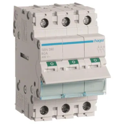 Hager Ausschalter SBN390 | 3-polig | 100A | 3 Schließer | 400V AC | REG | 3TE | IP20 | VDE geprüft | für Hutschiene