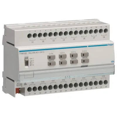 Hager Schalt-/Jalousieaktor TYM616D | KNX 16/8-fach | 16A | C-Last | REG | 16 Ausgänge | LED-Anzeige | IP20