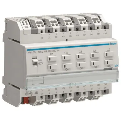 Hager Schalt-/Jalousieaktor TXA610D KNX easy | 10/5-fach | 16A | C-Last | REG | 6TE | LED-Anzeige | IP20