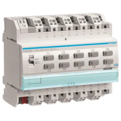 Hager Schalt-/Jalousieaktor TYA610D KNX 10-fach 16A | C-Last | REG 6TE | LED-Anzeige | Handbedienung | IP20