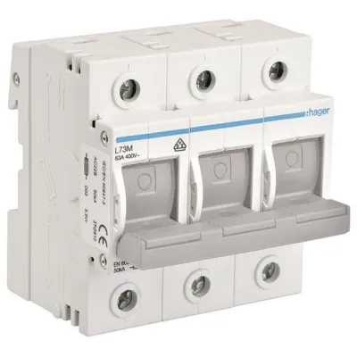 Hager Lasttrennschalter L73M D02 | 3-polig | 63A | 400V | Hutschiene | Sicherungsausfall-LED | plombierbar