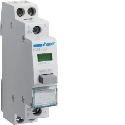 Hager Druckschalter SVN463 | 2 Schließer 16A 12V AC | LED-Melder grün | REG 1TE | IP20