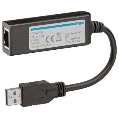 Hager Schnittstellenadapter USB zu Ethernet HTG457H | USB Stecker auf RJ45 | 0,21m | ungeschirmt