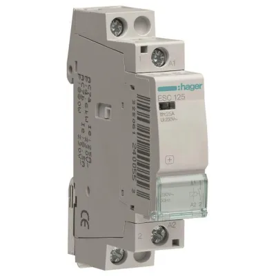 Hager Installationsschütz ESC125 | 25A | 1 Schließer | 230V AC | kompakte Bauweise | Kontaktstellungsanzeige | IP2X
