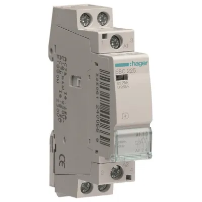 Hager Installationsschütz ESC225 25A 2S 230V | 2 Schließer | Kompakte Bauweise | DIN EN 61095 | Kunststoff | grau