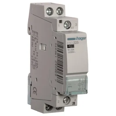 Hager Installationsschütz ESD225 | 25A | 2 Schließer | 24V AC | 1TE | brummarm | Kontaktstellungsanzeige | IP2X