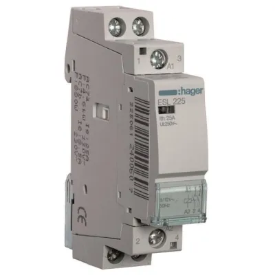 Hager Installationsschütz ESL225 | 25A | 2 Schließer | 12V AC Steuerspannung | 230V Betriebsspannung | 1TE | IP2X