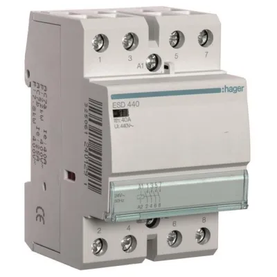 Hager Installationsschütz ESD440 | 40A | 4 Schließer | 24V AC Spule | 400V AC | DIN EN 61095 | 3TE | IP2X