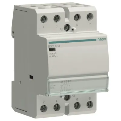 Hager Installationsschütz ESC463 | 63A | 4 Schließer | 230V~ | 400V Betriebs­spannung | kompakte Bauweise | weiß