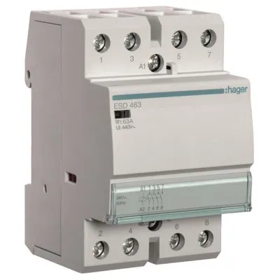 HAGER Installationsschütz ESD463 | 63A | 4 Schließer | 24V AC Spule | 400V AC | 3TE | brummarm | kontaktgesichert