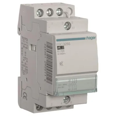 Hager Installationsschütz ESC325S | brummfrei | 25A | 3 Schließer | 230V AC | 400V AC | DIN EN 61095 | weiß