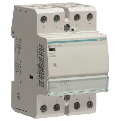 Hager Installationsschütz ESC463S | brummfrei 63A 4 Schließer | 230V AC | 400V AC | DIN EN 61095 | Reiheneinbau | Weiß
