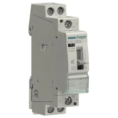 Hager Installationsschütz ETC225S 25A 2S 230V brummfrei | Handbetrieb Ein/Aus/Auto | 2 Schließer | Reiheneinbau | leise