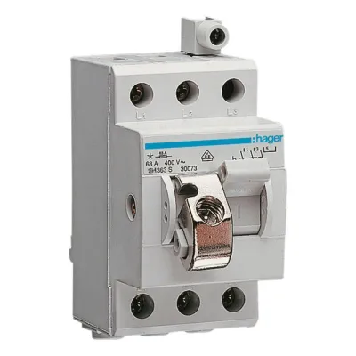 Hager Kompaktschalter SH363S 63A 3-polig Ausschalter | 3 Schließer | 400V AC | sperrbar | 2,5 Teilungseinheiten | IP20