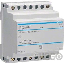 Hager Sicherheitstrafo 12V/1,33Ao.24V/0,67A ST313