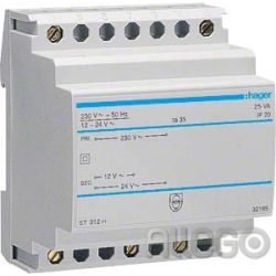 Hager Sicherheitstrafo 12V/2,08Ao.24V/1,04A ST312