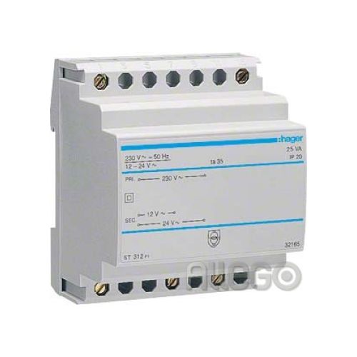 Bild: Hager Sicherheitstrafo 12V/2,08Ao.24V/1,04A ST312