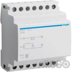 Hager Sicherheitstrafo 12V/3,33Ao.24V/1,67A ST314