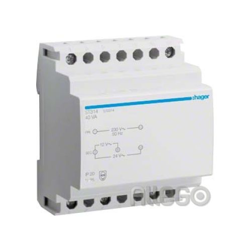 Bild: Hager Sicherheitstrafo 12V/3,33Ao.24V/1,67A ST314