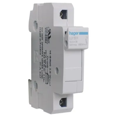 Hager Sicherungselement LU501 1-polig | 10x38 mm | 690V | DIN-Schiene | IP20 | Sicherungshalter 1P