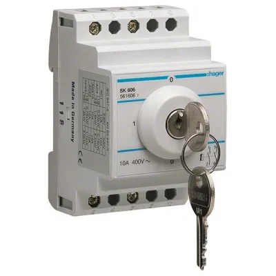 Hager Schlüsselschalter SK606 | 2-polig | 10A | 400V AC | Steuerschalter | 3TE | IP20 | Einbau