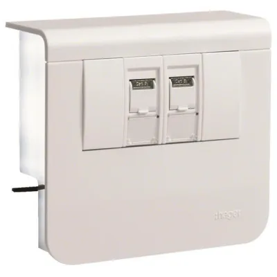 Hager Geräteträger SL200559079016 | Datenanschluss 2x Cat.6A RJ45 | SL-Kanalsystem 20x55mm | verkehrsweiß